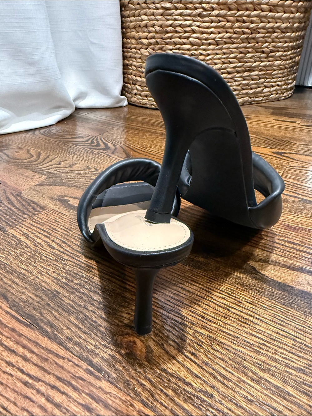 Black Faux Leather Slide Heel Mules - Women - Picture 3 of 6